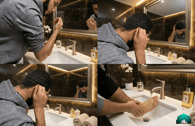 Step 8: Washing the Feet up to the Ankles (Right then Left)